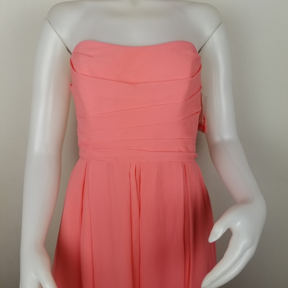 David's Bridal Coral Short Strapless Chiffo - Picture 3 of 8